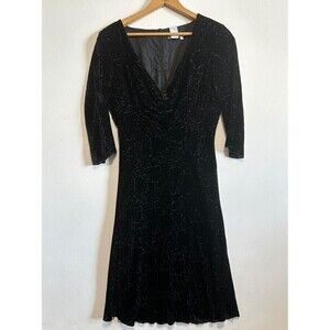 Vintage 90s Isabella Bird 8P Black Crushed Velvet Dress Rose Print Dark Fairy